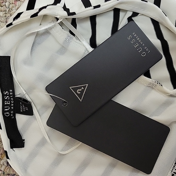 Guess Los Angeles Striped Black and White Long Sleeve Dress Fit And Flare XS New - Picture 5 of 7